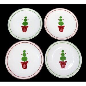 Starbucks Vintage HOLIDAY 6" Dessert App Plate Set 4Pc Snowman Topiary.  NWT in
